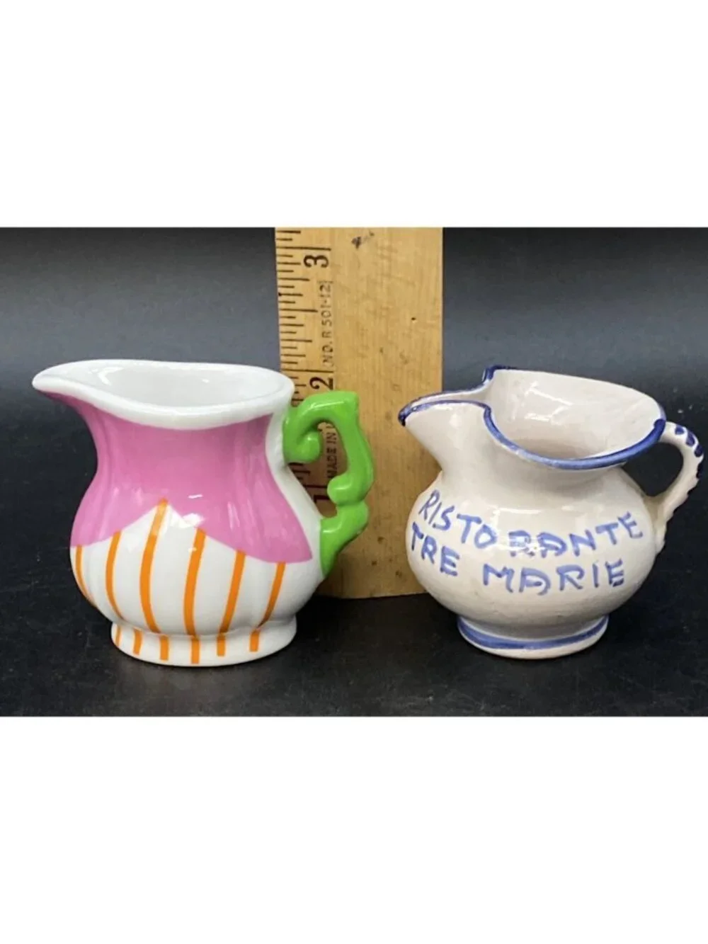 Italian Tre Marie Pottery Pitcher & Retro Green Pink Miniature Lot 2